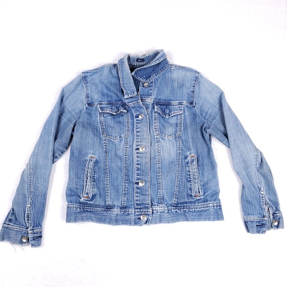 GAP Jackets & Blazers - Gap Denim Jacket Fitted Trucker Style XL Blue Distressed Vintage 2000s Y2K